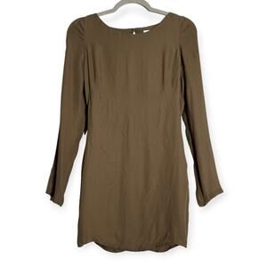 Olcay Gulsen Open Back 100% Silk Mini Dress SIZE M Tan Long Sleeve